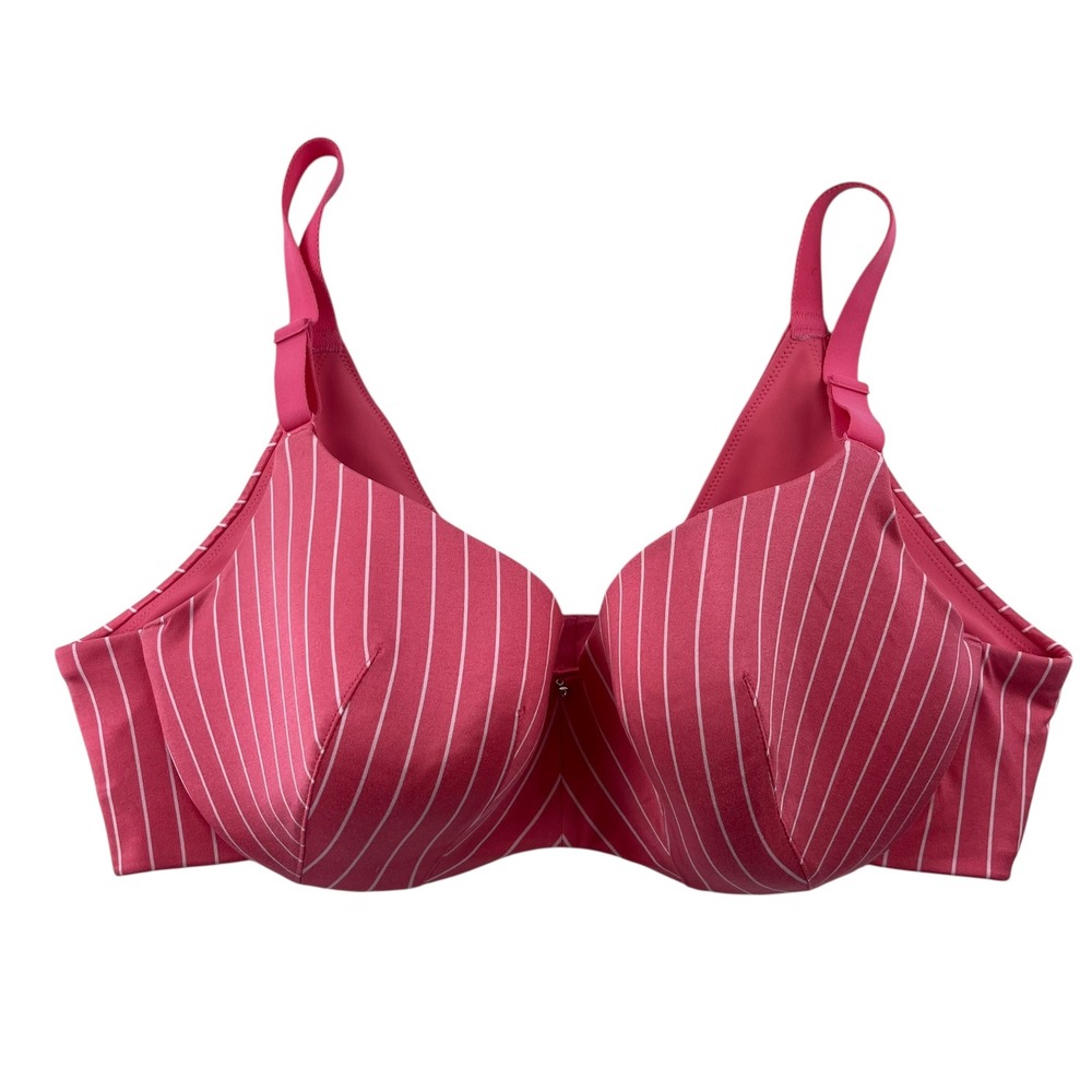 Cacique Pink Pinstripe Lightly Lined Balconette Bra 40D Underwire Adjustable